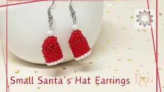 Beaded Small Santa's Hat Earrings Tutorial - Peyote Stitch Pattern - by Tiszi