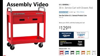 Harbor Freight US General 30 in Service Cart with Drawer - Assembly Video