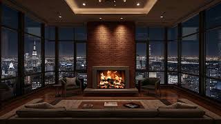 12 Hours of Cozy 4K Fireplace in a New York City Penthouse | Relaxing Crackling Fire Ambience
