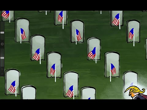 Timelapse video-political cartoon: Trump at Arlington National Cemetery, by cartoonist Darrin Bell