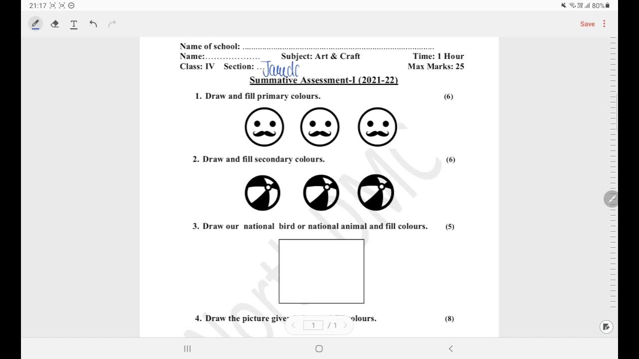 Class 4 Art and Craft Question Paper SA 1(4/10/21) YouTube