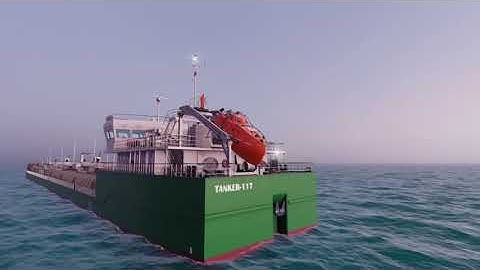 Free fall lifeboat simulator. Launching. Side view.