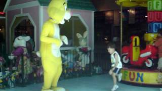 Boy dancing with Easter bunny 2010