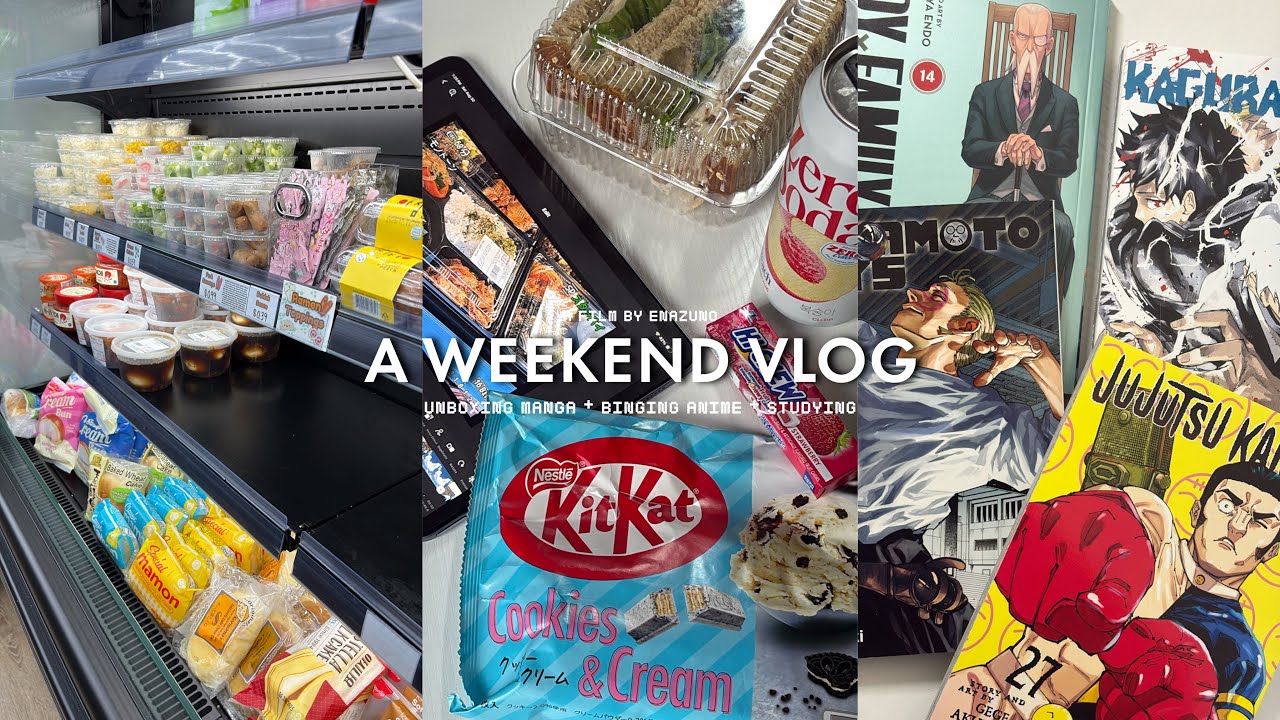 a weeekend vlog --; unboxing manga, binging anime, & studying !