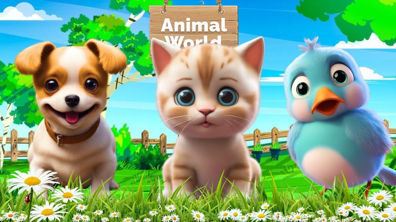 Милые детские звуки животных на ферме - слон, корова, лошадь, коза, жираф, коала - домашние животные