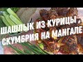 Шашлык из курицы, скумбрия на мангале.