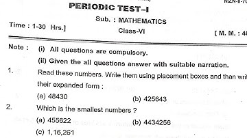 KV question paper / Class 6 Maths / For KV Students / Exam Paper / Sample PT 1 / Kendriya Vidyalaya