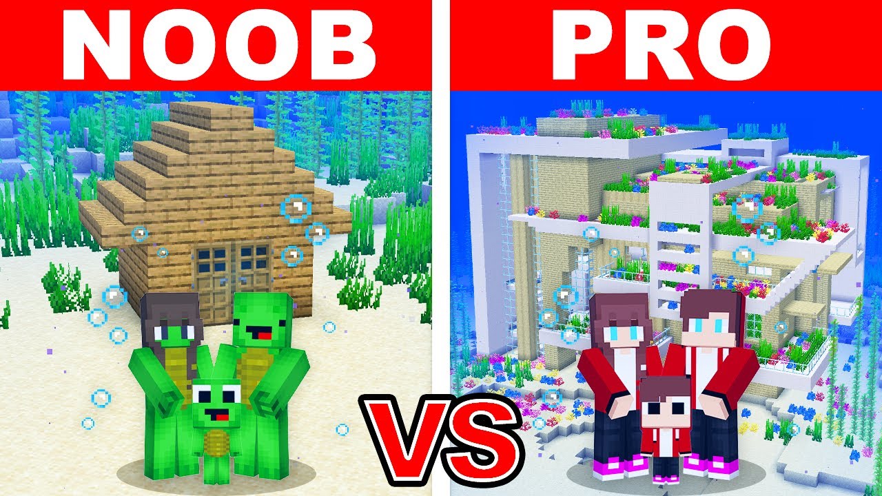 Mikey vs JJ Family - Noob vs Pro: Underwater House Build Challenge in Minecraft