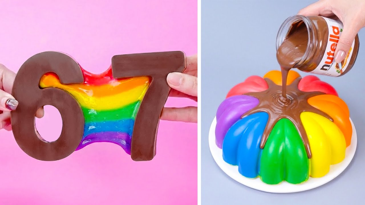 Tantangan Pembuatan Cokelat 67 6️⃣  Dekorasi kue nomor 67 7️⃣  Top The Most Delicious Rainbow Cakes