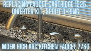 How to replace a Moen high arc faucet cartridge, diverter kit, spout o-ring, and handle mechanism