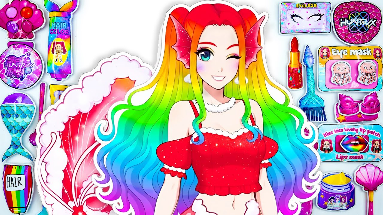 🎀Paper DIY🎀 KPOP DEMON HUNTERS Mira Mermaid Colorful Hairstyle +Makeup Blind Box Unboxing ASMR