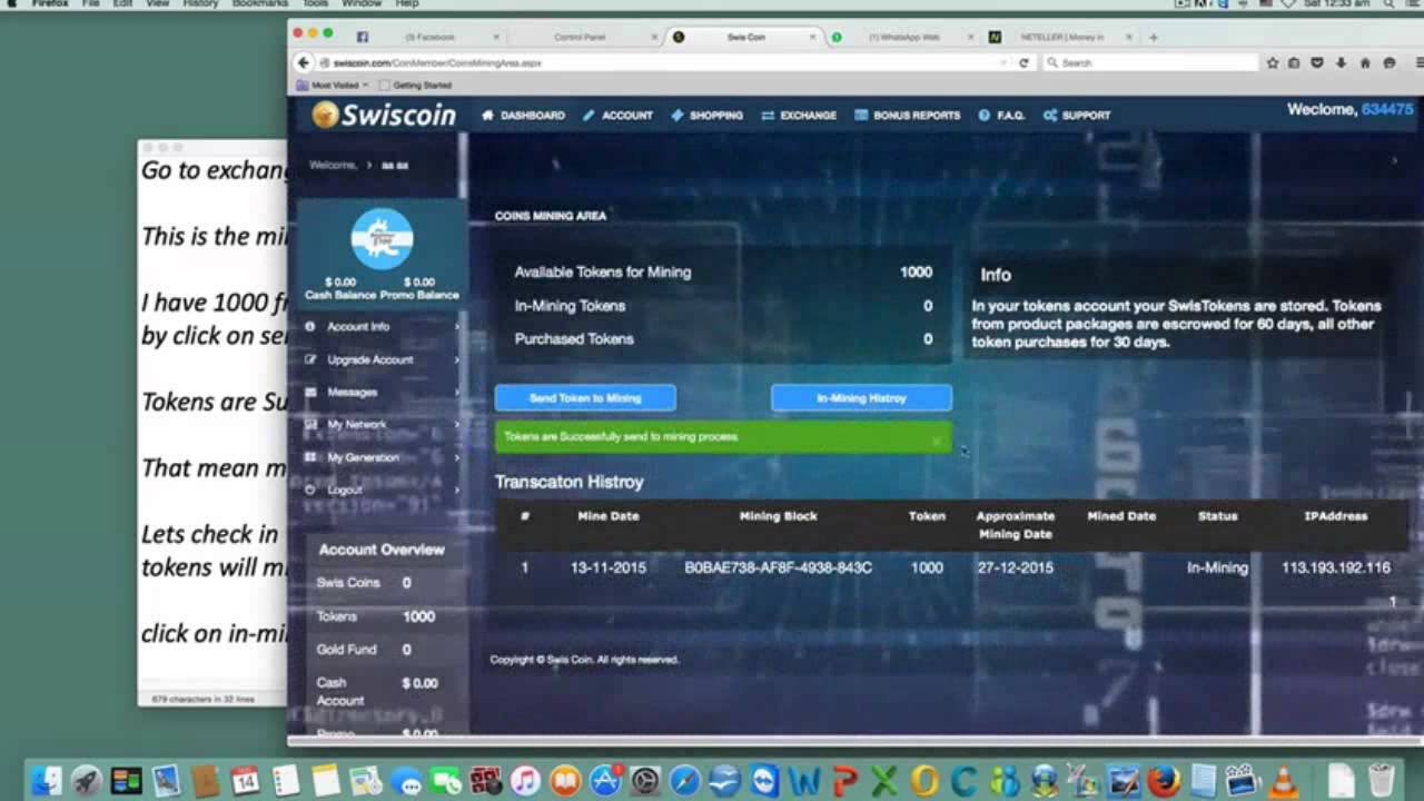 Swiscoin - How put Tokens In Mining