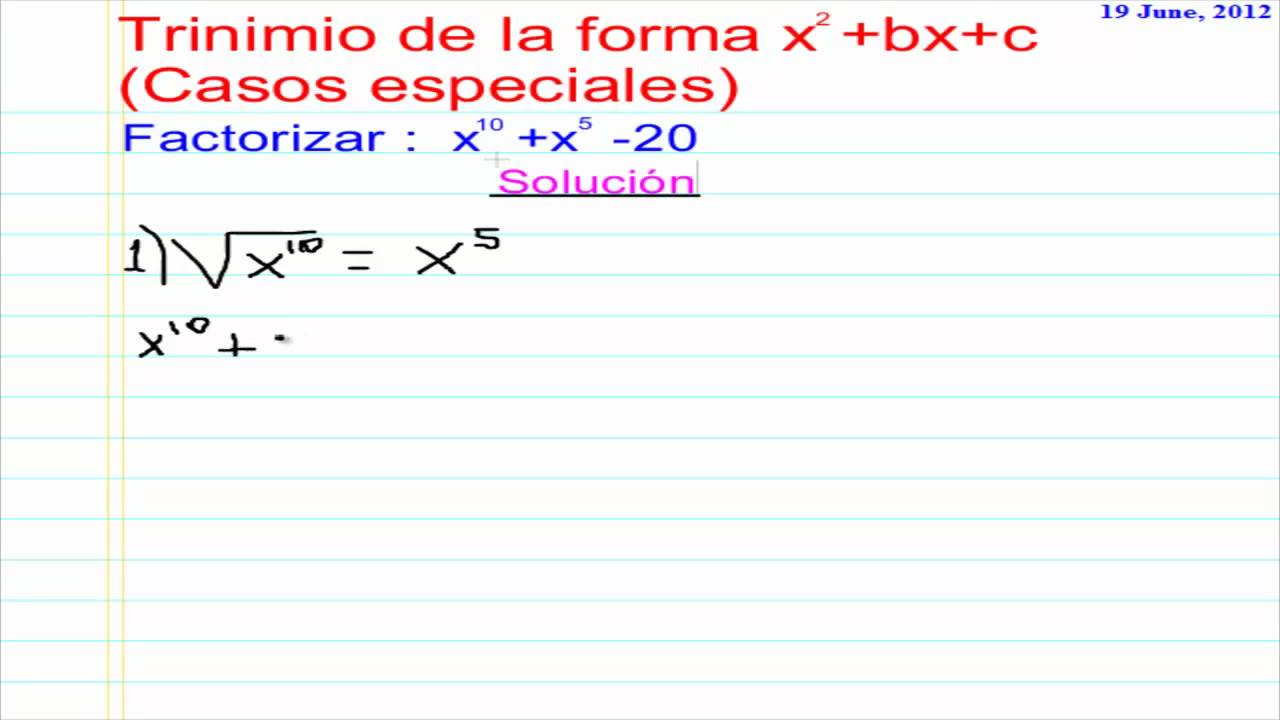 Trinomio De La Forma X2 Bx C Casos Especiales N 03 Mp4 Youtube