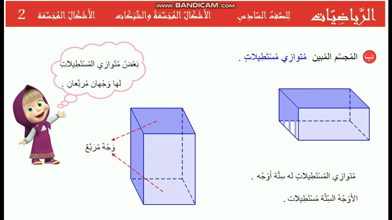 المنهج الليبي الصف السادس رياضيات الباب الثالث (الاشكال المجسمة)