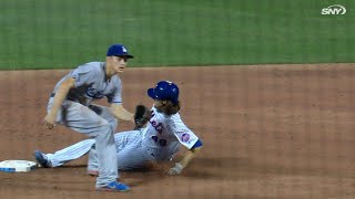 LAD@NYM: deGrom swipes his first career base