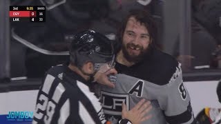 Drew Doughty and Matthew Tkachuk start a dog pile, a breakdown