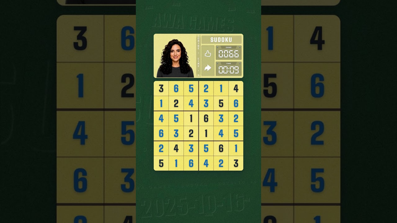 LinkedIn Mini Sudoku #66 solved board for October 16, 2025, 6x6 grid