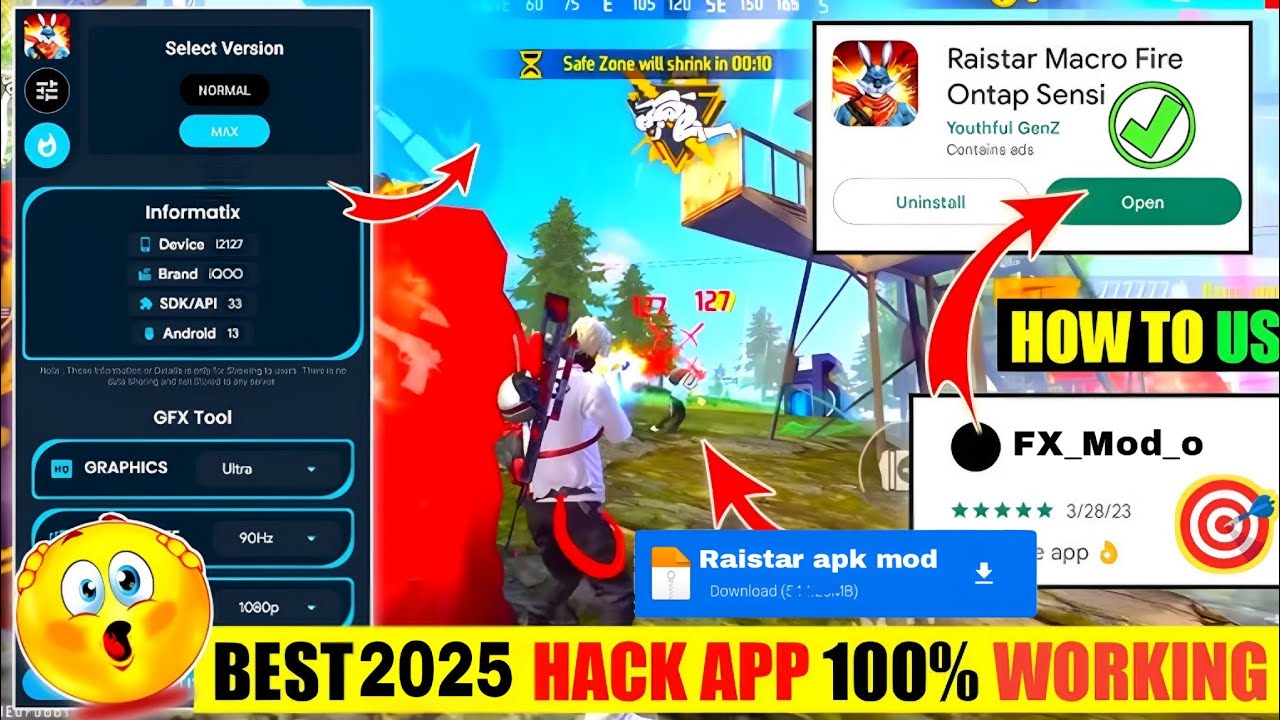 "Raistar Macro Onetap Sensi🔥Free Fire Hack App | 100% Auto Headshot Trick 2025"
