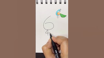 Easy trick to draw a peacock with numbers 6 and 4 #howtodraw easy drawing for kids #birds #diy #art