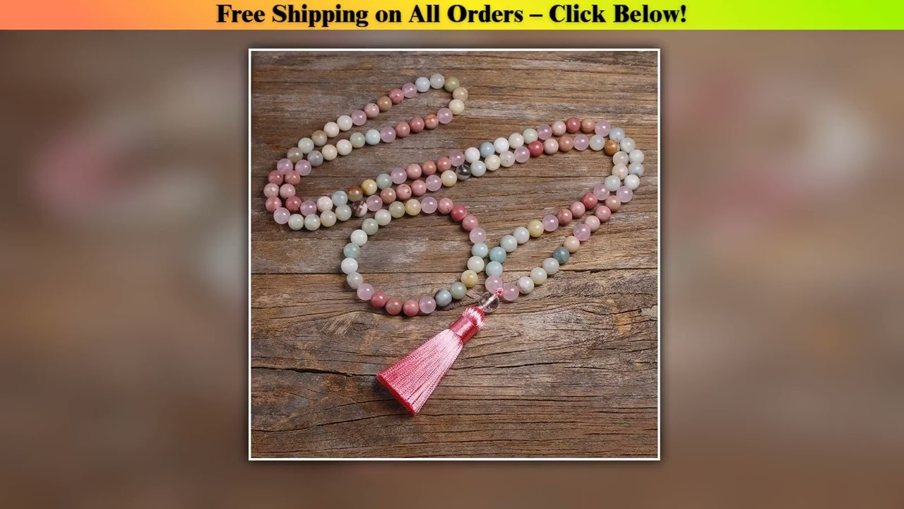 Natural 8mm Rhodochrosite and Amazonite Beads Necklace Peaceful Heart 108 Bead Mala Jewelry,