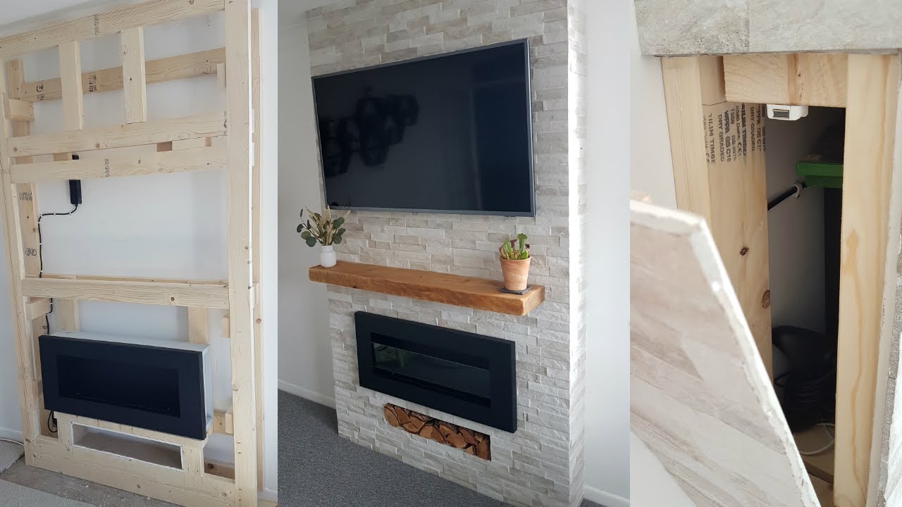 Diy Bioethanol Fireplace Tv Stone Wall Hidden Shelf Inside Under 400 Youtube