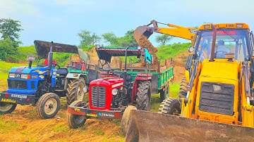 Jcb 3dx Backhoe Loader Machine Loading Mud In Mahindra and Eicher Tractor l JCB Tractor Cartoon