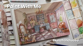 Watercolor Painting Tutorial Step by Step | Cozy Room Morning Light ☀️ (Sketch Included )
