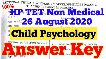 HP TET Non Medical 2020 ANSWER KEY Child Psychology | hp tet non medical solved question paper 2020