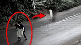 A woman runs away when the ghost comes up to her from behind