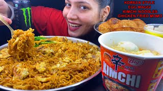 Eating Spicy🔥 korean Style Egg Maggi, kimchi Noodles, Chicken Momo, Chilli Cuppa Maggi Noodles, Egg