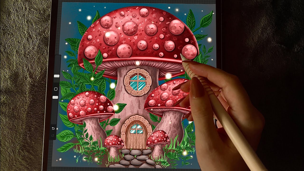 😴iPad ASMR - Painting a mushroom house - Clicky Whispers - Writing Sounds