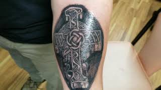 Celtic stone cross tattoo by Boris Kuryakin, May 09, 2018
