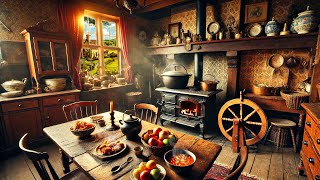 Ambience/ASMR: Family Kitchen in Victorian Cottage, with Fireplace (19th Century Village), 6 Hours