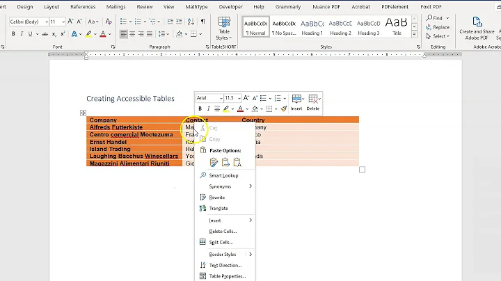 Word Accessibility - Tables