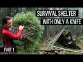 24h survival challenge only with a knife // PART 1 - collecting materials and building a shelter