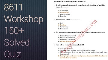 B.ed Code 8611 Solved Quiz  | 8611 Solved Quiz | 8611 Quiz Answers | B.ed Solved Quiz | AIOU Quiz |