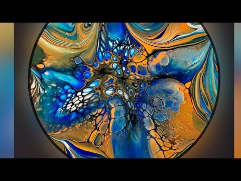 (1404) Blue and Orange Modified Bloom Technique, Acrylic Paint Pouring ...