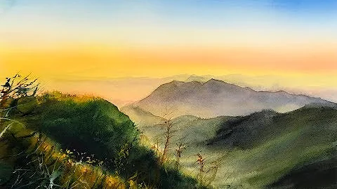 Landscape Mountains Painting in Watercolor