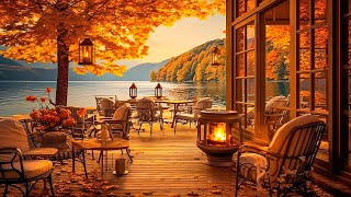 Warm Autumn Morning in Outdoor Coffee Shop Ambience| Smooth Ethereal Jazz Instrumental Music 🍂