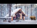 Survive the winter in a small cozy log cabin  asmr