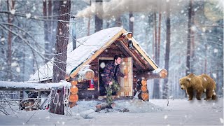 SURVIVE The WINTER In A Small Cozy LOG CABIN - ASMR