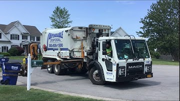 Dependable Disposal Mack LR Labrie Automizer Split Side Loader Garbage Truck