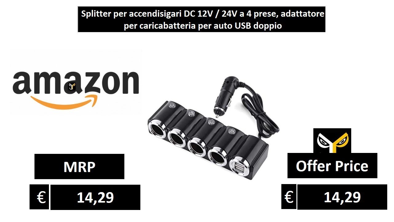 Splitter per accendisigari DC 12V  24V a 4 prese, adattatore per caricabatteria per auto USB doppio