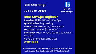 AWS Job Openings|Join &amp; Get Placements|Besant Technologies #aws #shorts #job #placement