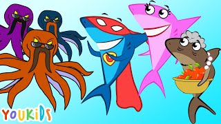 Baby Shark Song - Superhero Shark VS Octopus Family