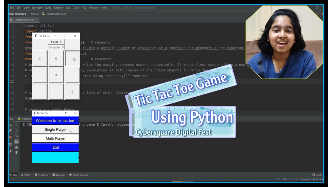 Tic Tac Toe Game using Python | Cybersquare Digital fest - YouTube