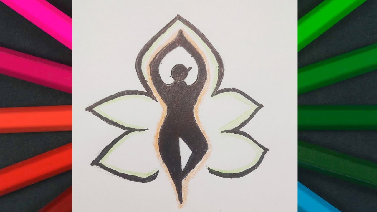 Yoga Drawing Easy😘yoga day 2022 🧘‍♀️yoga day step by step YouTube