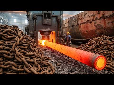 Inside Factory Process of Recycling Old Ship Anchor Chain Into  New Amazing Machanical Parts Forging
