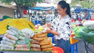 Most Famous Street Food in Cambodia  Yellow Pancakes, Spring Rolls, Fried Wonton & Noodles