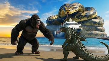 King Kong and Godzilla vs. Giant Python Snakes- A Major Clash At Sea And İn The City